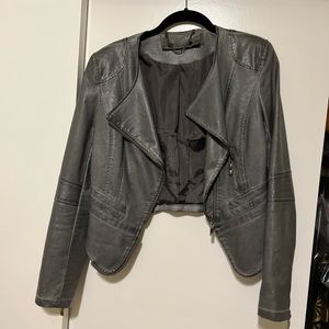 Light Grey Vintage Faux Leather Jacket